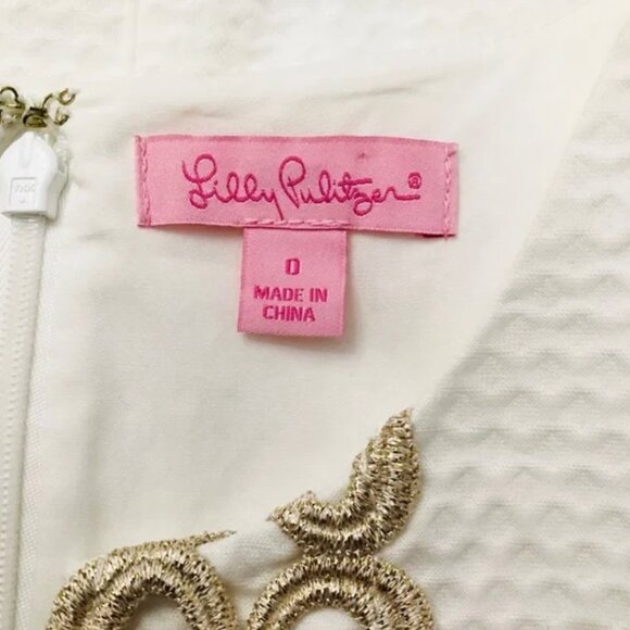 Lilly Pulitzer Dress Mila White & Gold Shift Size 0 - Picture 9 of 10
